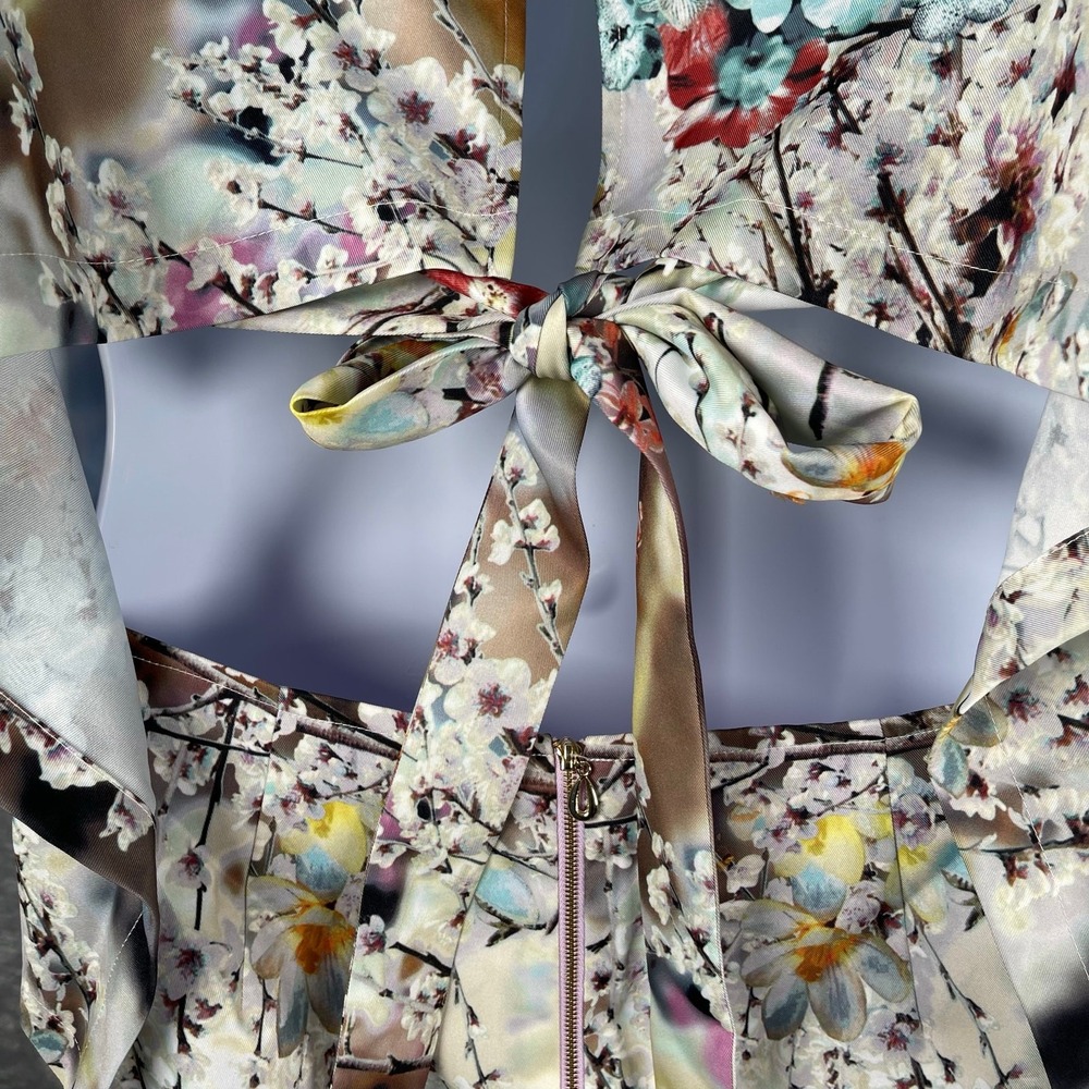 Nicole‎ Miller Dress 14 Cherry Blossom Watercolor Floral Art to Wear Open Back - Picture 9 of 13